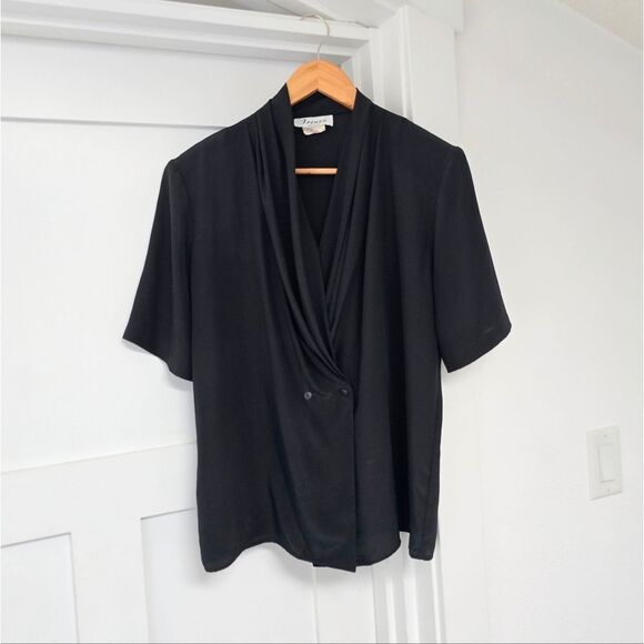 Frenzo Vintage 80s Half Sleeve Blazer Blouse in Black - Picture 1 of 12